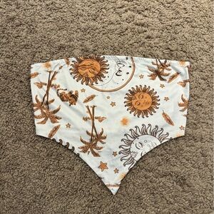 White and Brown Celestial Print Bandeau Top